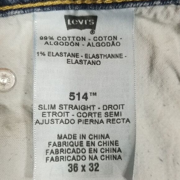 Levi’s 514 Jeans Men's Size 36/32 Slim Straight Leg 5 Pocket Denim Blue - Picture 9 of 9